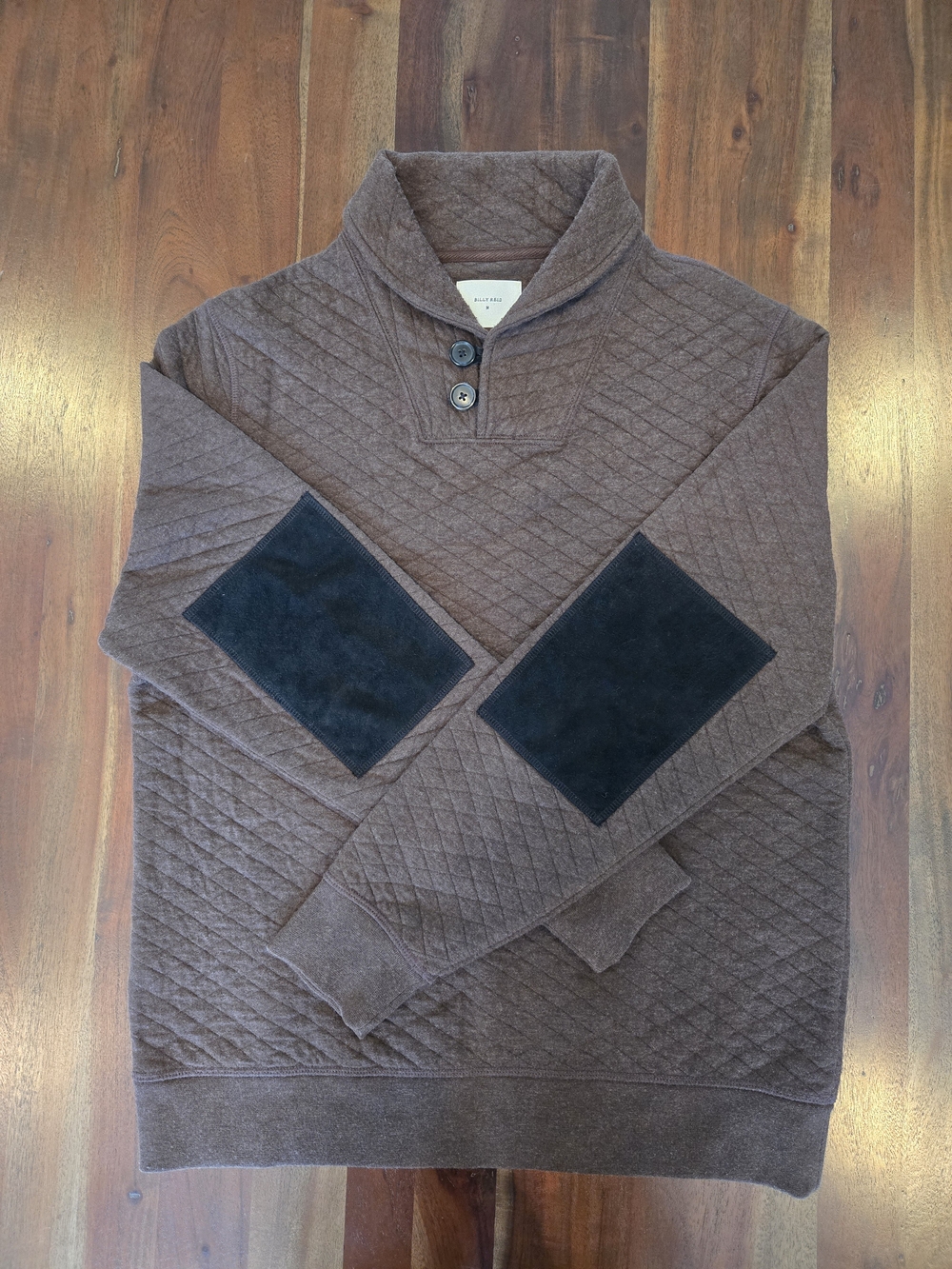 Billy Reid Men’s Diamond Quilted Shawl Collar Pullover Brown Medium